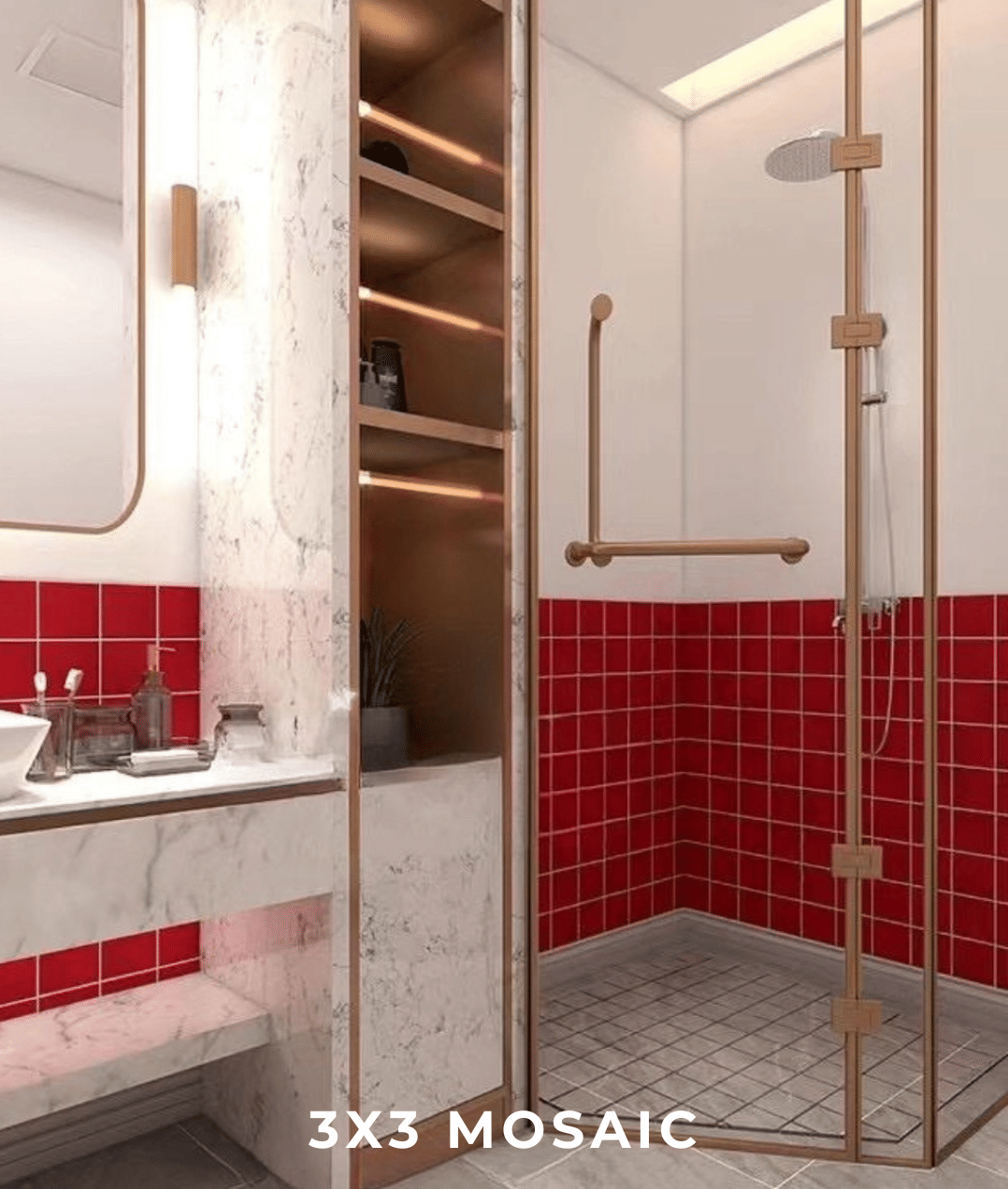 โมเสค TIMELESS TILES รุ่น 3X3 SQUARE MOSAIC TILES ขนาด 30X30 ซม. สีแดง ผิวเงา GLOSS RED_6